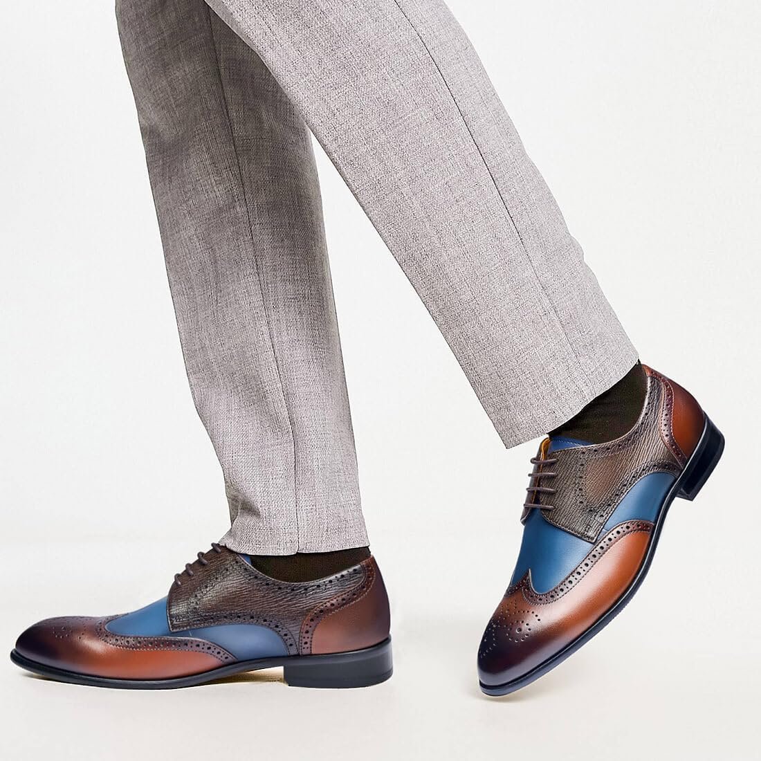 Men's Dress Shoes Two Tone Wingtip Genuine Cowhide Leather Oxford Shoes with Brogue Formal Business Wedding Derby Shoes Image 2