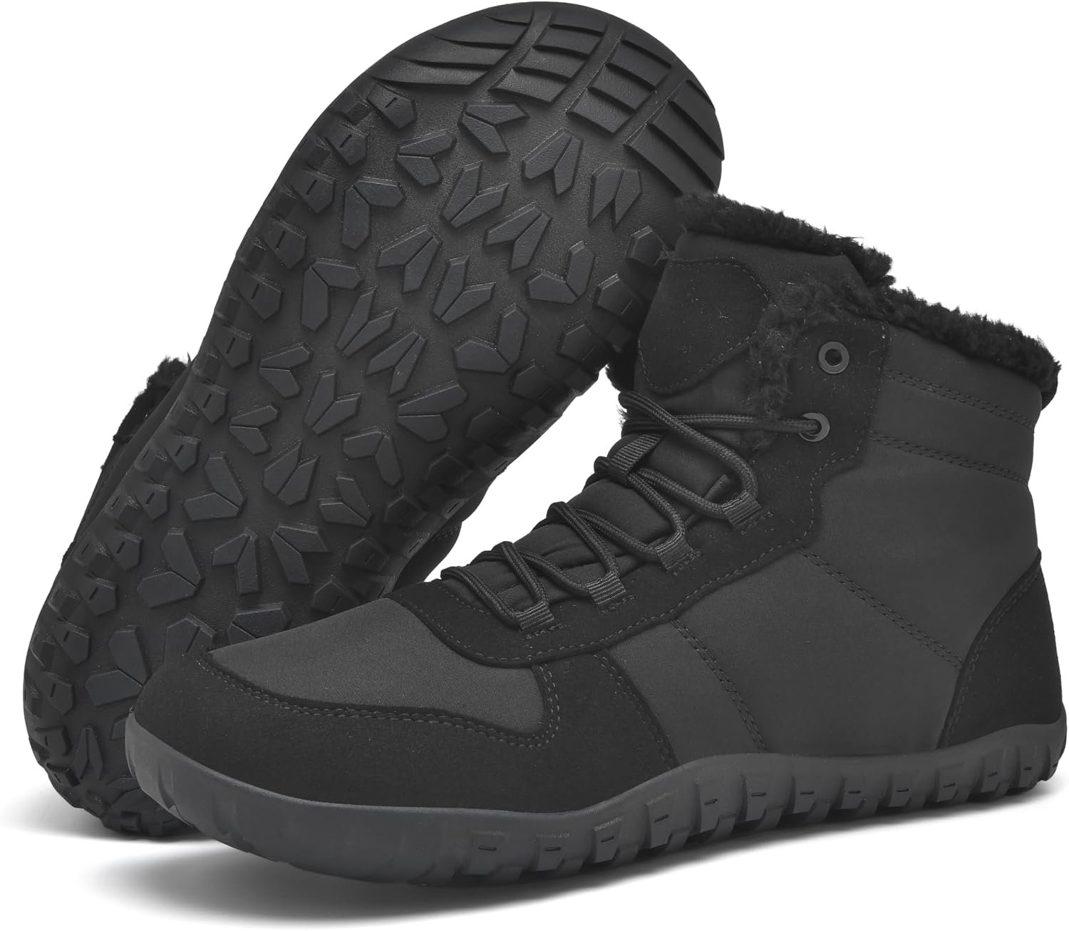 Mens Winter Barefoot Boots Insulated Warm 丨 Fur Lined Minimalist Snow Shoes 丨 Wide Toe Box + Drop Zero Sole