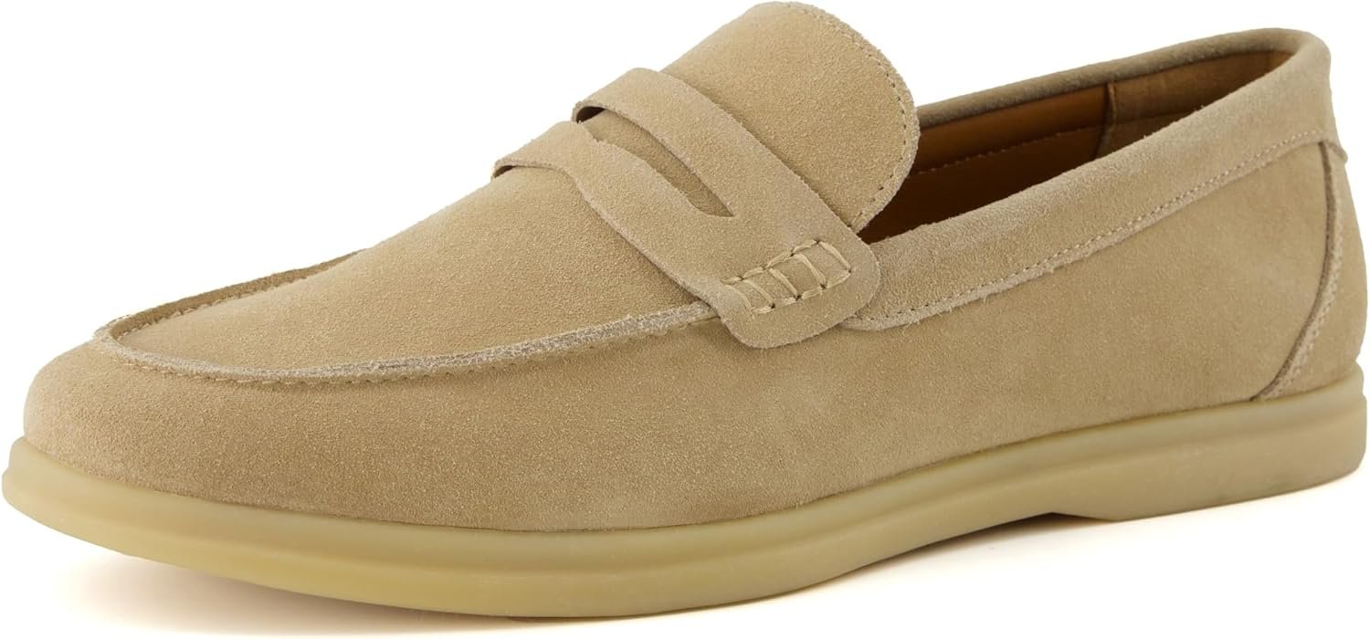 Men's Genuine Leather Slip On Casual Penny Loafers – Memory Foam, Rubber Sole