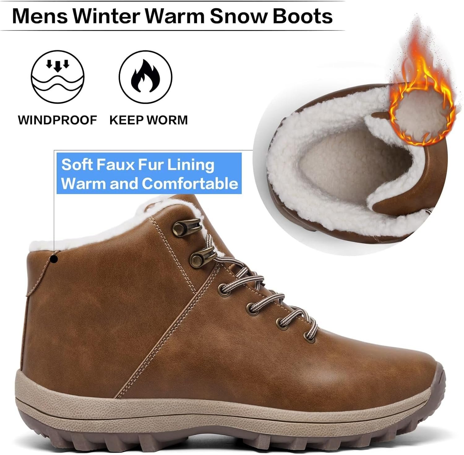 Mens Winter Warm Snow Boots Fur Lined Water Resistant Non Slip Insulated Waterprof Winter Hiking Wrok Shoes Image 2